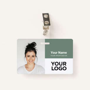 Sage Green Corporate Employee Photo Logo Name Badge