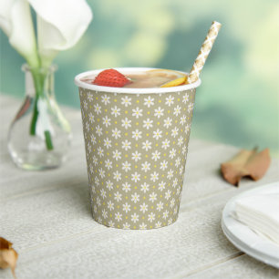 Sage Green Cottagecore Daisy Pattern Paper Cups