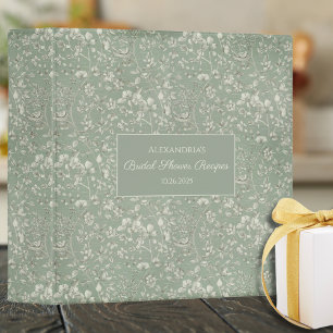 Sage Green Country Floral Bridal Shower Recipe  Binder
