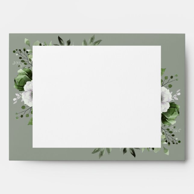 Sage Green Country Floral Return Address Envelope (Front)