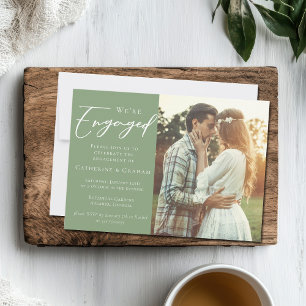 Sage Green Couple Photo Engagement Announcement