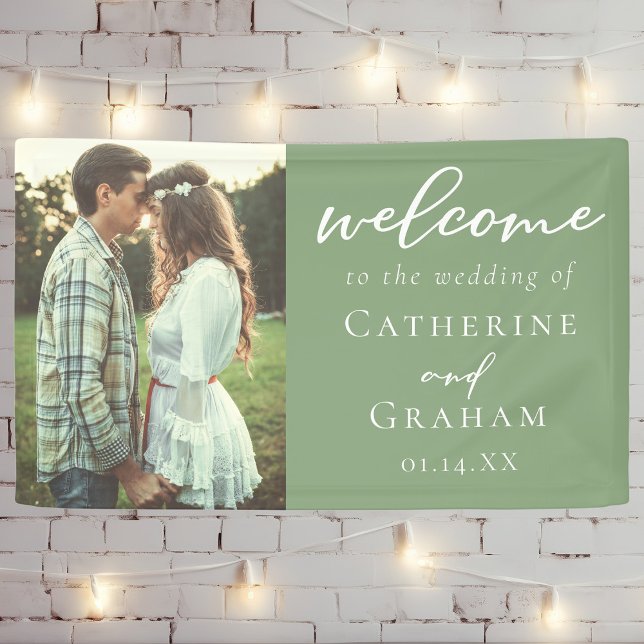 Sage Green Couple Photo Spring Wedding Banner (Creator Uploaded)