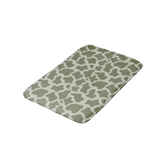 Sage Green Cow Print Bath Mat (Angled)