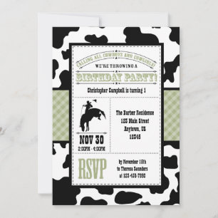 Sage Green Cowhide Cowboy Invitation Anniversaire