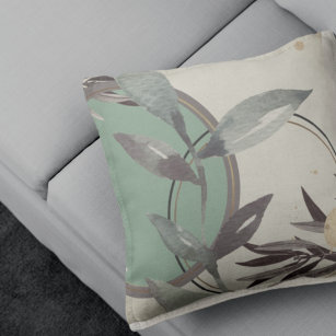 Sage Green & Cream Abstract Watercolor Leaves Throw Pillow