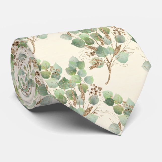 SAGE GREEN CREAM BOTANICAL EUCALYPTUS  MENS TIE (Rolled)