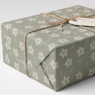 Sage Green Cream Daffodil Floral Cottagecore Wrapping Paper