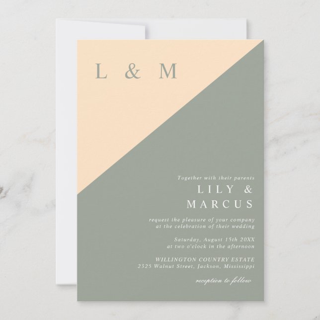 Sage Green Cream Elegant Modern Minimalist Wedding Invitation (Front)