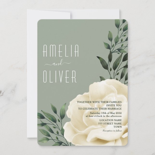 Sage Green Cream Floral Wedding  Invitation (Front)
