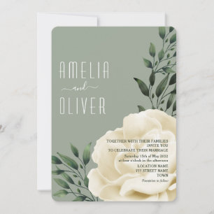Sage Green Cream Floral Wedding Invitation