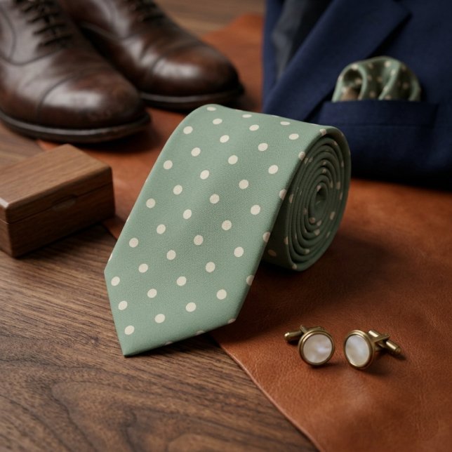 Sage Green & Cream Polka Dot Tie (Creator Uploaded)