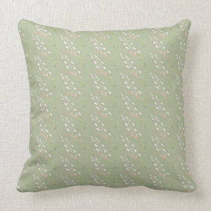 Sage Green, Cream, Rose Flecked Throw Pillow