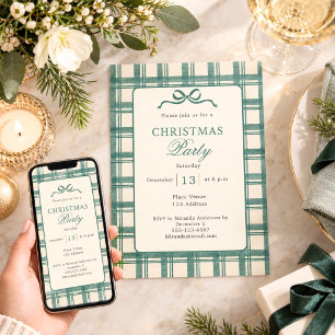 Sage Green Cream Tartan Plaid Birthdfay Invitation