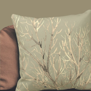 Sage Green Cream Watercolor Branches Throw Pillow