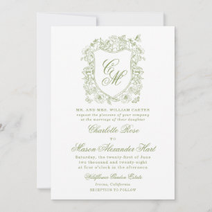 Sage Green Crest Garden Wedding Invitation
