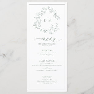 Sage Green Crest Monogram Mariage Menu
