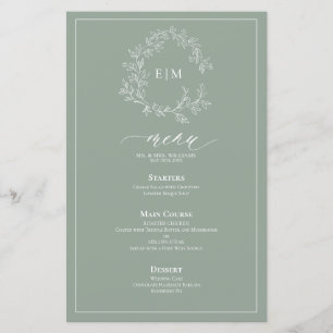 Sage Green Crest Monogram Mariage Menu