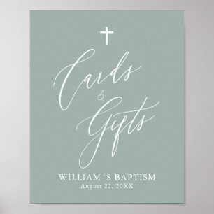 Sage Green Cross Boy Baptism Cards & Gifts Poster
