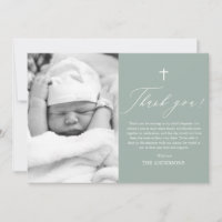Sage Green Cross Boy Photo Carte de remerciements 