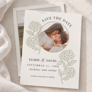 Sage Green Cross Stitch Hydrangea Photo Wedding Save The Date