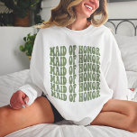 Sage Green Custom Boho Bachelorette Maid of Honour Sweatshirt<br><div class="desc">This personalized sage green bachelorette party maid of honour crewneck sweatshirt is perfect for your rehearsal dinner or bachelorette party! It features a cute maid of honour design on the front and is made from a comfortable, stretchy fabric. The sweatshirt is also machine-washable, so you can be sure it will...</div>