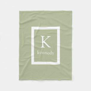 Sage Green Custom Monogram Name Fleece Blanket