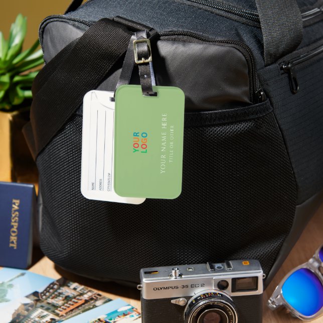 Sage Green Custom Name & logo  Luggage Tag (Front & Back)