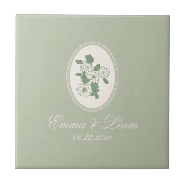 Sage Green Custom Wedding Ceramic Tile (Front)