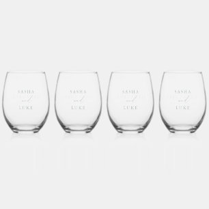 Sage Green Custom Wedding Personalized Stemless Wine Glass