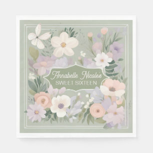 Sage Green Customized Floral Napkins