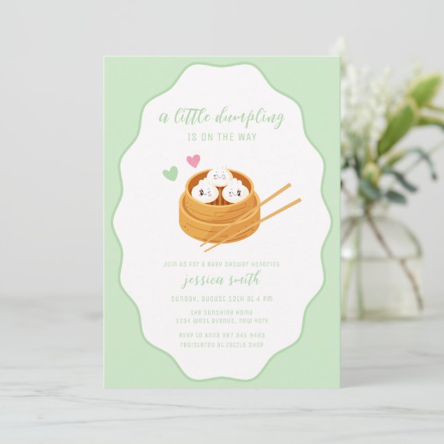Sage Green Cute Asian Dumpling Baby Shower  Invitation (Standing Front)