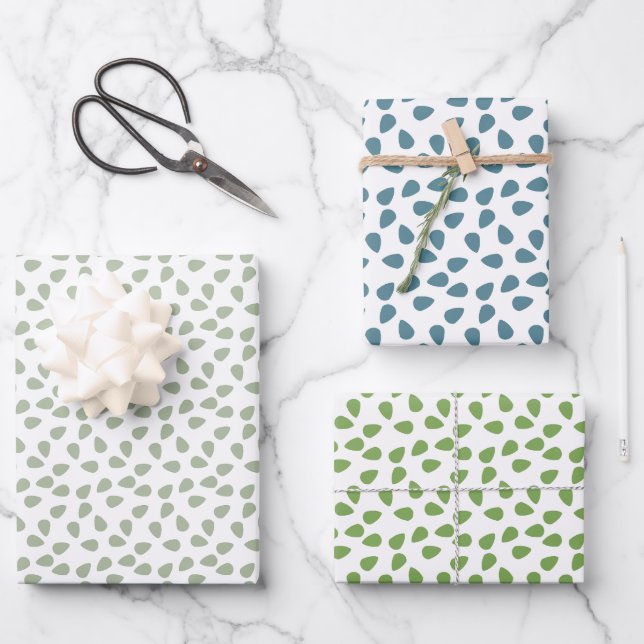 Sage Green cute floral Leaves pattern White gift Wrapping Paper Sheet (Front)