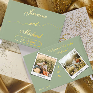 Sage Green Cute Wedding Photos Elegant Gold Script Guest Book