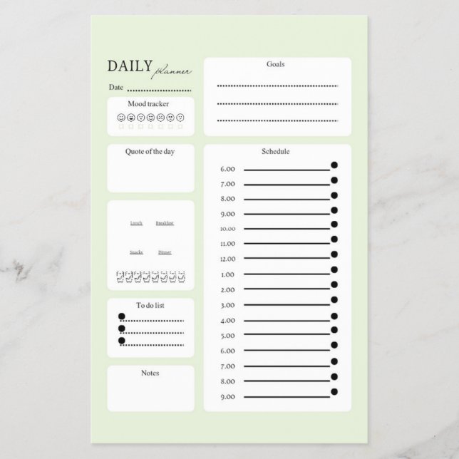 Sage Green Daily Planner with Mood & Goal Tracker Flyer (Front)