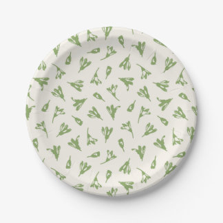 Sage Green Dainty Flower Buds Paper Plate