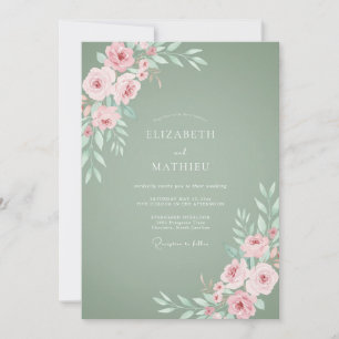 Sage Green Dainty Rose Wedding Invitation