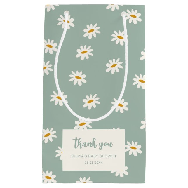 Sage Green Daisy Pattern   Small Gift Bag (Front)