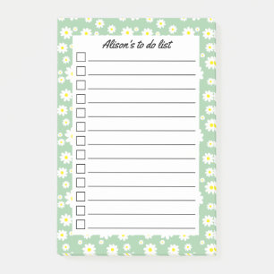 Sage Green Daisy Print Personalized To Do List Post-it Notes