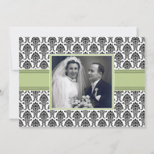 Sage Green Damask Anniversary Party Invitation