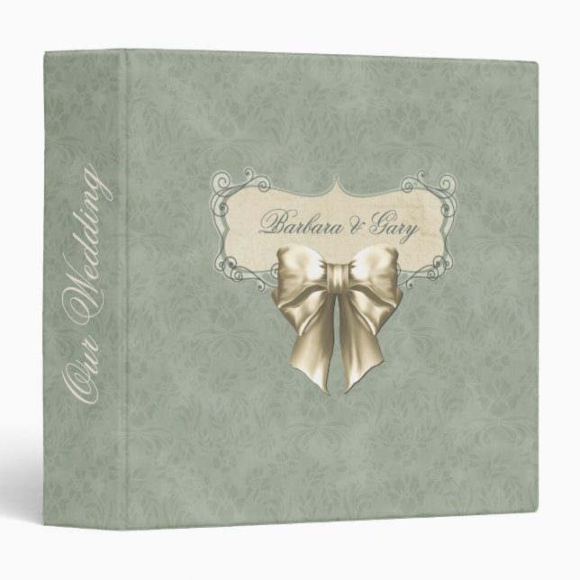Sage Green Damask Classeur Mariage personnalisé (Devant/Côté)