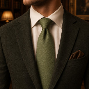 Sage Green Damask Luxury Botanical Jacquard Tie