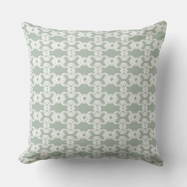 Sage Green Damask Outdoor Pillow (Front)