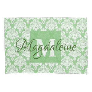 Sage Green Damask Pillow Case with Monogram