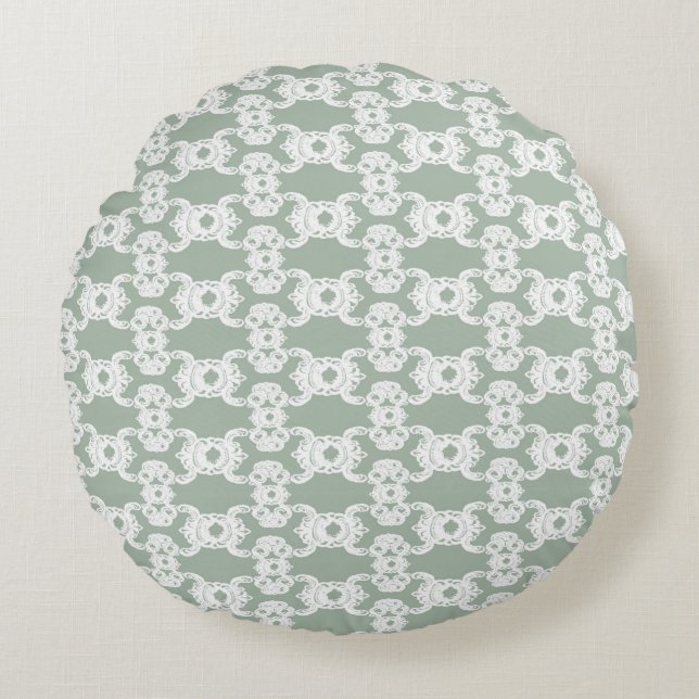 Sage Green Damask Round Pillow (Front)