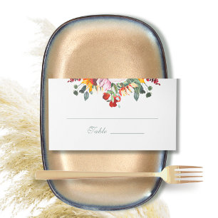 Sage Green Dark Red Golden Sunflower Watercolor   Place Card