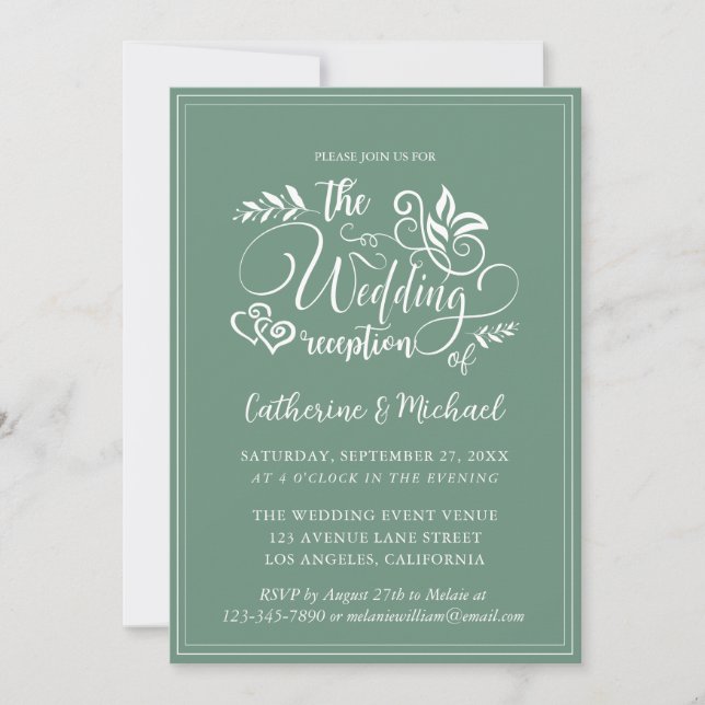 Sage Green Decorative Wedding Calligraphy Invitation (Front)