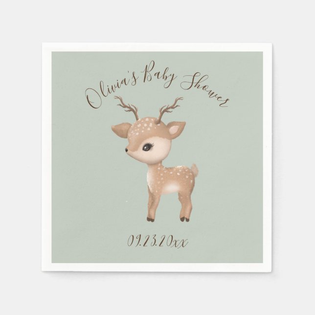 Sage Green Deer Baby Shower Napkins (Front)