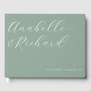 Sage Green Delicate Calligraphy Romantic Wedding Guest Book