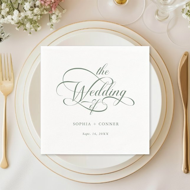 Sage Green Delicate Elegant Script Wedding Napkin (Creator Uploaded)