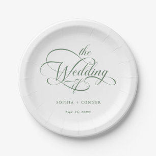 Sage Green Delicate Elegant Script Wedding Paper Plate